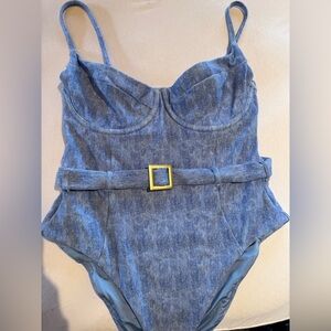 We Wore What blue denim swimsuit. - Large